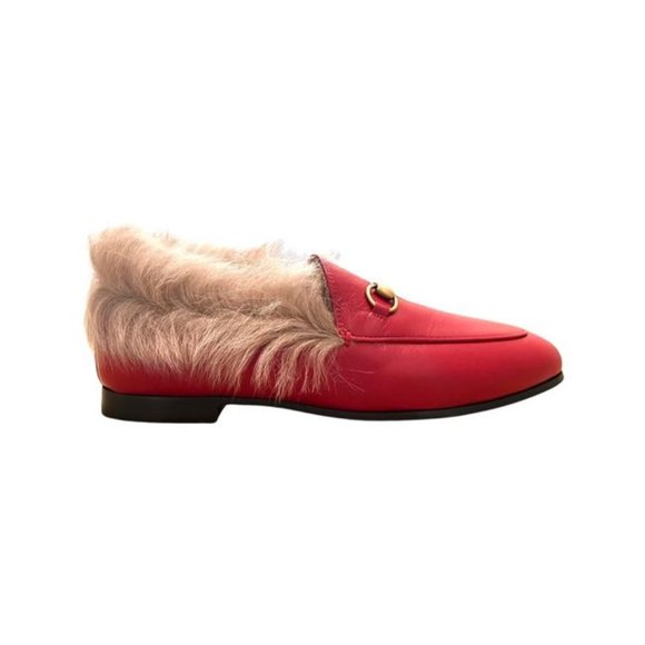 Gucci Horsebit Fur-lined Jordaan Loafer in Red - Picture 1 of 6